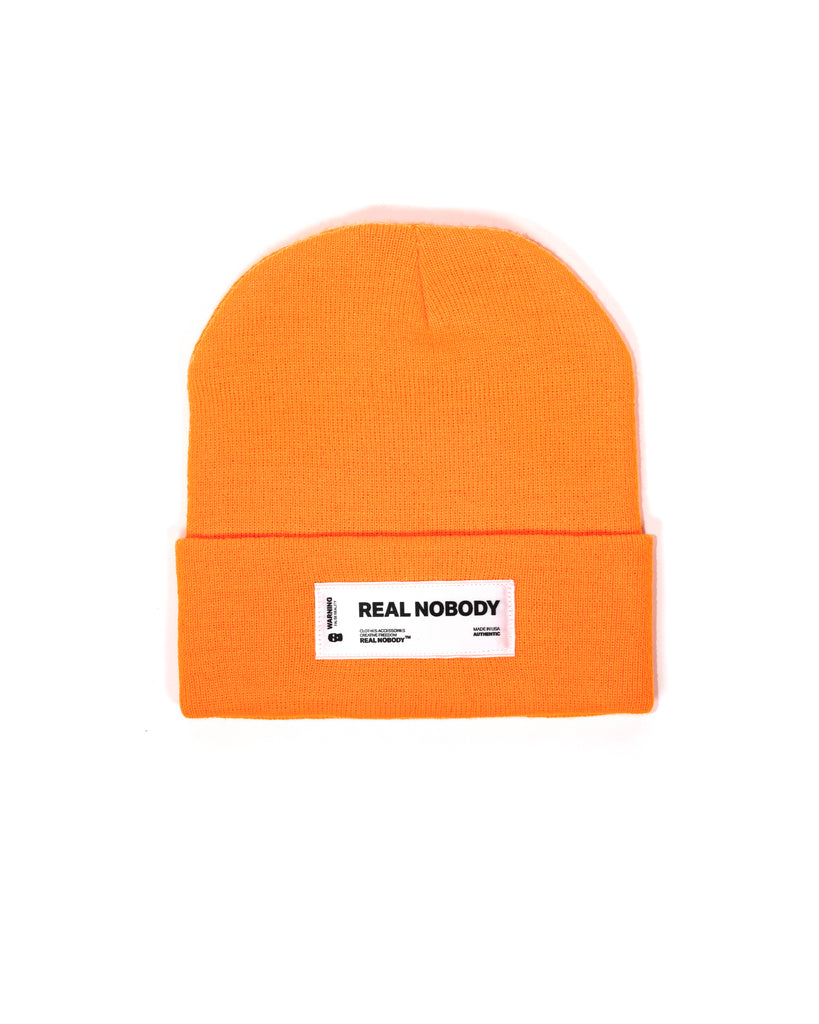 Orange Real Nobody Label Beanie - Real Nobody